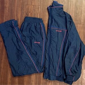 Adidas Vintage Dark Blue w/Blue & Red Pen Stripe Tracksuit 1970’s Silver Tag